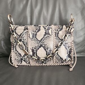 Stuart Weitzman Black and Cream Snakeskin Shoulder Bag